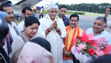 केन्द्रीय संस्कृति मंत्री गजेन्द्र सिंह शेखावत का रायगढ़ आगमन पर भव्य स्वागत