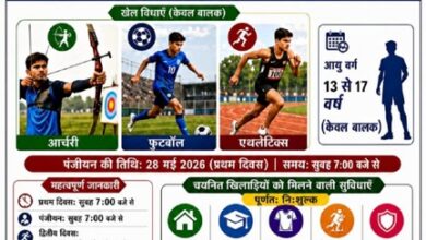 बस्तर के पहले आवासीय खेल अकादमी में प्रवेश के लिए चयन ट्रायल 28-29 मई को बस्तर के पहले आवासीय खेल अकादमी में प्रवेश के लिए चयन ट्रायल 28-29 मई को