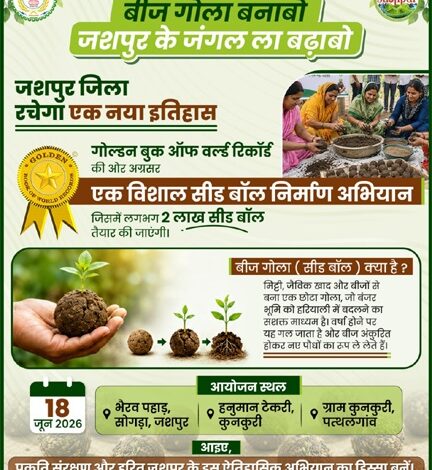 ‘बीज गोला बनाबो-जशपुर के जंगल ला बढ़ाबो” महाअभियान की शुरुआत ‘बीज गोला बनाबो-जशपुर के जंगल ला बढ़ाबो” महाअभियान की शुरुआत